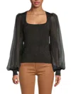 Design History Women's Glitter Puff-sleeve Top In Black