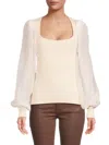 Design History Women's Glitter Puff-sleeve Top In Winter White