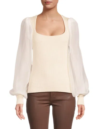 Design History Women's Glitter Puff-sleeve Top In Winter White