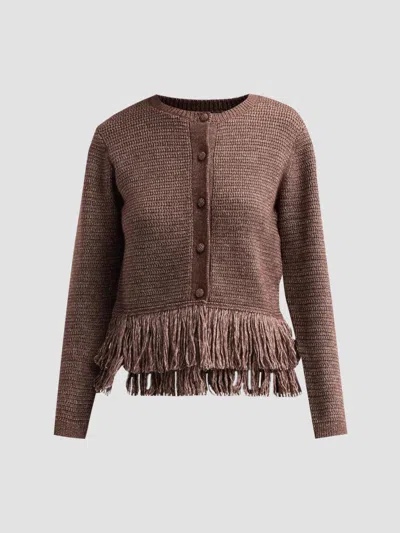 Design History Women's Imara Fringe-trim Crewneck Top In Cocoa