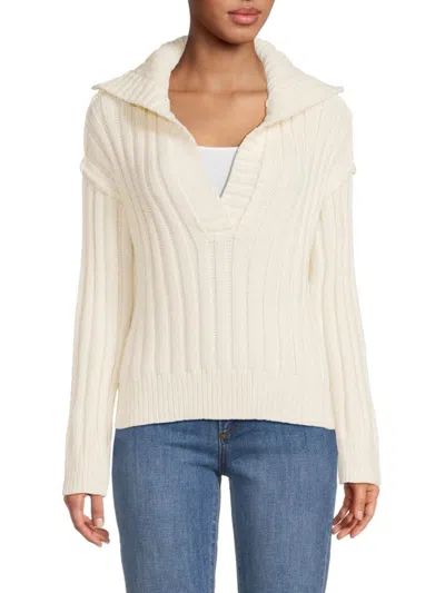 Design History Women's Johnny Collar Drop Shoulder Sweater In Ivory