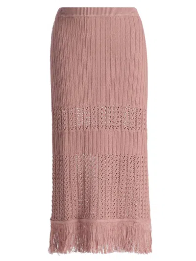 Design History Women's Justine Knit Fringe Midi-skirt In Pink