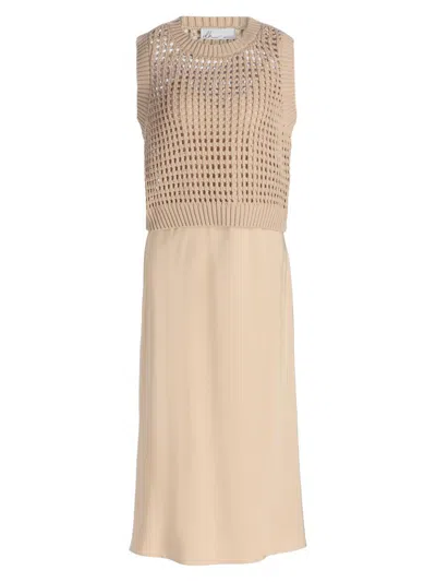 Design History Women's Mixed-media Cotton Midi-dress In Brown