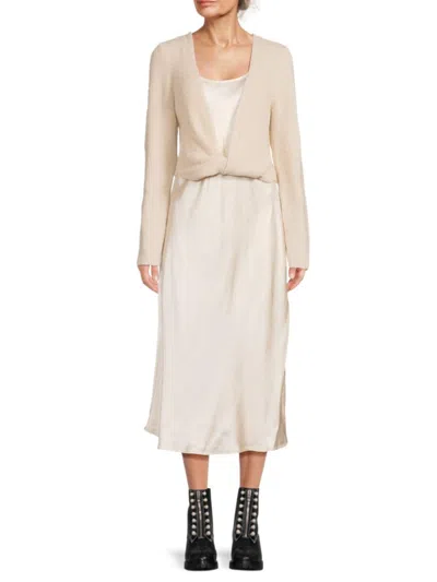 Design History Women's Nat 2-piece Twisted Sweater & Satin Midi Dress Set In Champagne