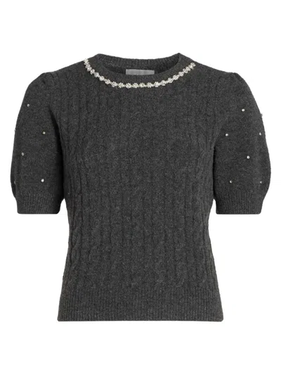 Design History Women's Rhinestone-embellished Cable-knit Sweater In Gray