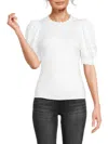 Design History Women's Rib-knit Puff-sleeve Top In White