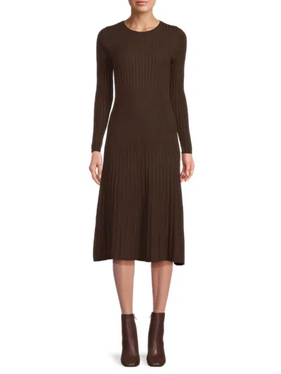 Design History Women's Ribbed A-line Sweater Dress In Brown
