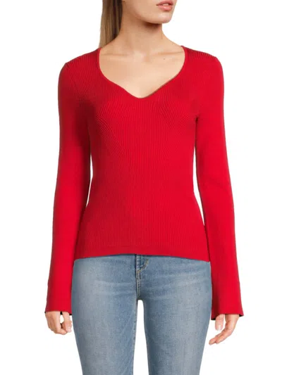 Design History Women's Ribbed Fitted Sweater In Red