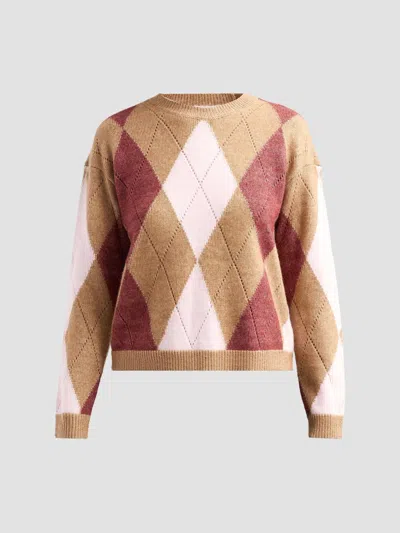 Design History Women's Rosemary Argyle Sweater In Fawn Combo