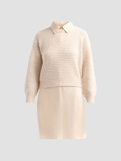 Design History Women's Sab Layered Mixed-media Mini Sweaterdress In Putty