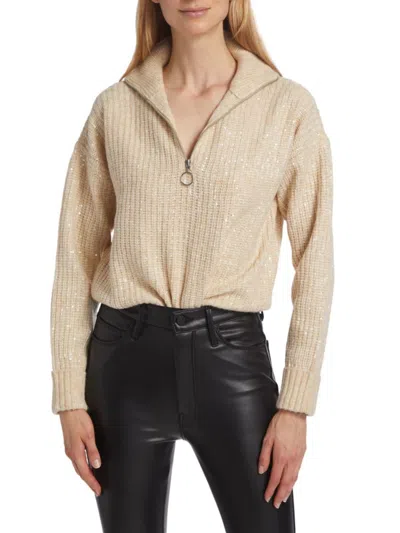 Design History Women's Sequin-embroidered Quarter-zip Sweater In Winter Wheat