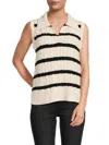 Design History Women's Striped Cable Knit Sweater Vest In Dune