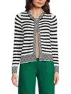 Design History Women's Striped Cotton Blend Cardigan In Black White
