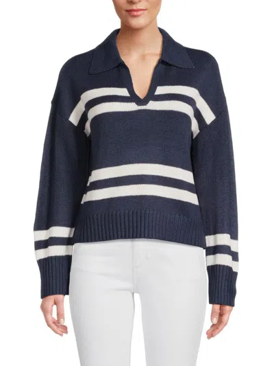 Design History Women's Striped Polo Sweater In Navy Cream
