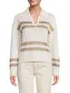 Design History Women's Striped Polo Sweater In White Beige