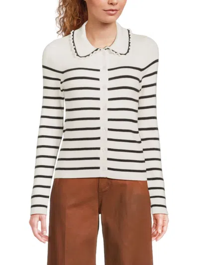 Design History Women's Striped Ribbed Cardigan In White Black