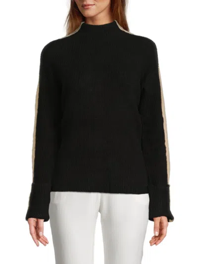 Design History Women's Striped Ribbed Sweater In Black Ivory