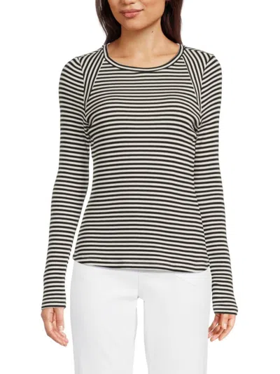 Design History Women's Striped Ribbed Top In Black Ivory
