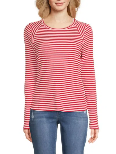Design History Women's Striped Ribbed Top In Carmine