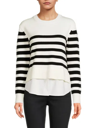 Design History Women's Striped Twofer Sweater In White Black