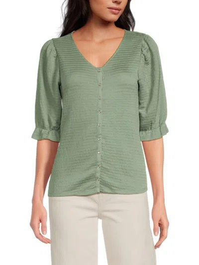 Design History Women's Textured Puff-sleeve Top In Dry Sage