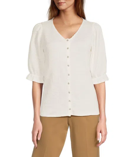 Design History Women's Textured Puff-sleeve Top In White