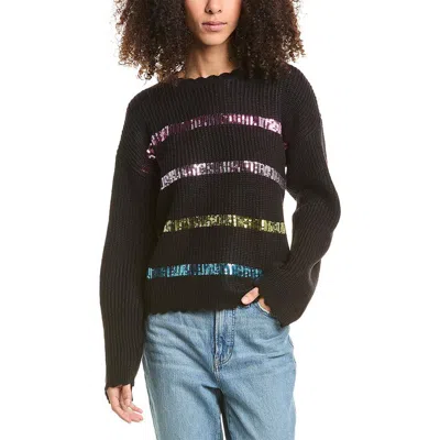 Design History Womens Sequined Pullover Crewneck Sweater In Black