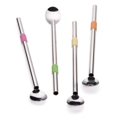 Design Imports 8.5in Spoon Straw Set Of 4 In Silver