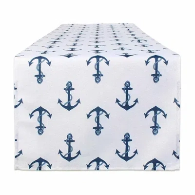 Design Imports Anchors Print Outdoor Table Runner In White