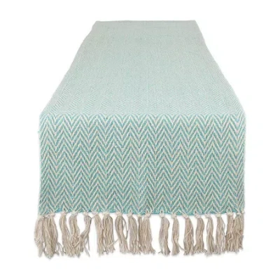 Design Imports Aqua Handloom Chevron Table Runner In Blue