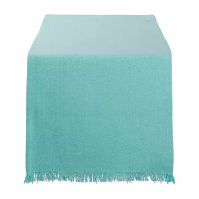Design Imports Aqua Solid Heavyweight Fringed Table Runner In Blue
