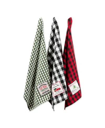 Design Imports Assorted Christmas Tree Farm Embellished Dishtowels, Set Of 3 In Multi