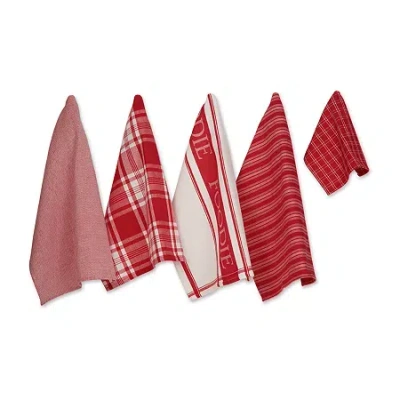 Design Imports Asst Foodie 5-pc. Towel + Dish Cloth Set In Red