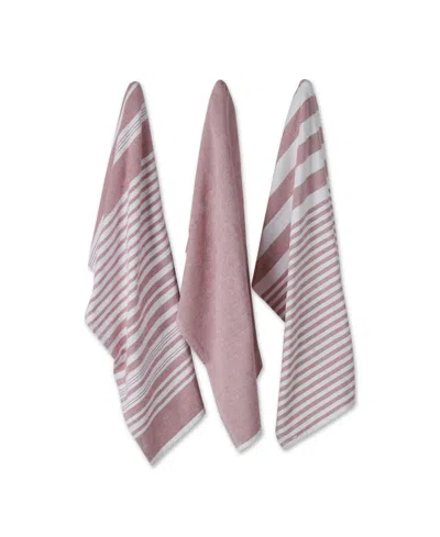 Design Imports Asst French Terry Cotton Dishtowel 3 Pack Set, 18" X 28" In Pink