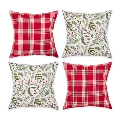 Design Imports Asst Holiday Sprig Print And Plaid Pillow Cover 18x18 Set/4