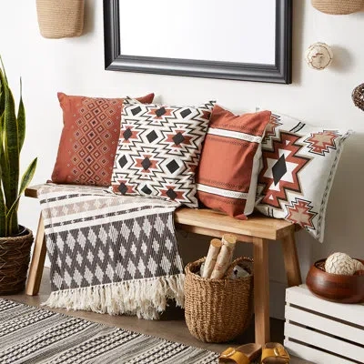 Design Imports Asst Olive Green Aztec Print Pillow Cover 18x18 Set/4 In Clay
