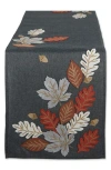 Design Imports Autumn Leaves Embroidered Table Runner In Gray