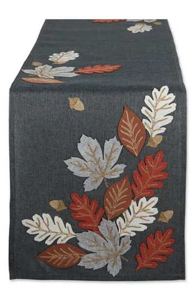 Design Imports Autumn Leaves Embroidered Table Runner In Gray