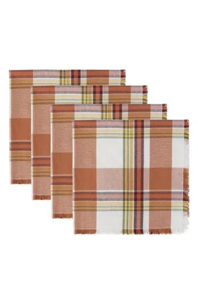 Design Imports Autumn Leaves Plaid 4-piece Napkin Set In Brown