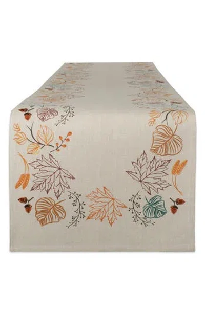 Design Imports Autumn Leaves Reversible Cotton Table Runner In Gray