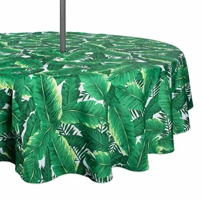 Design Imports Banana Leaf Round Outdoor With Zipper Tablecloth In Green