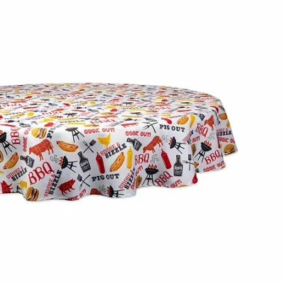 Design Imports Bbq Fun Print Outdoor With Zipper Tablecloth In White