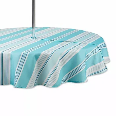 Design Imports Beach House Stripe Print Outdoor With Zipper Tablecloth In Blue