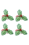 Design Imports Beaded Holly Set Of 4 Napkin Rings In Green