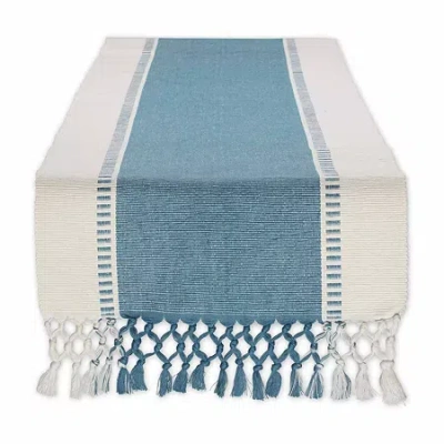 Design Imports Black Dobby Stripe Ribbed Table Runner In Blue