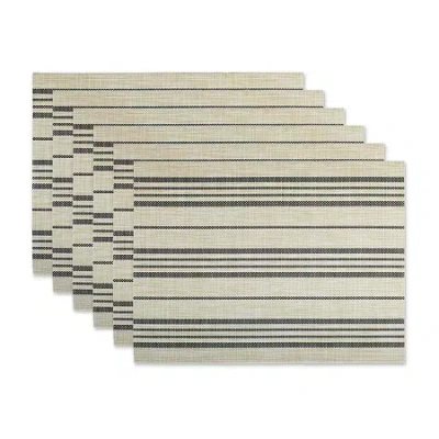 Design Imports Black Farmhouse Stripe Pvc Woven 6-pc. Table Linen Set In Blue