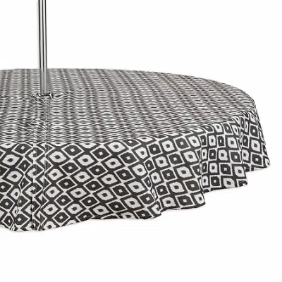 Design Imports Black Ikat Outdoor With Zipper Tablecloth