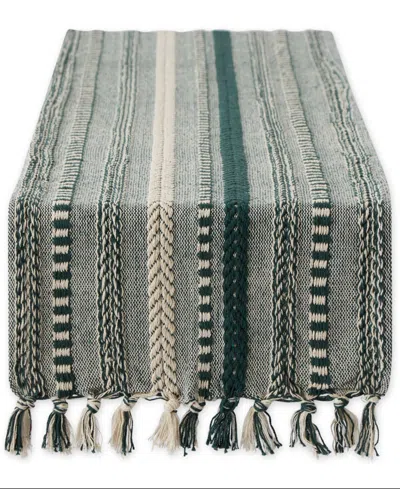 Design Imports Braided Stripe Jacquard Fringe Table Runner, 15" X 108"