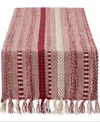 Design Imports Braided Stripe Jacquard Fringe Table Runner, 15" X 108" In Barn Red
