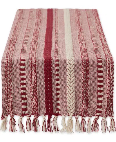 Design Imports Braided Stripe Jacquard Fringe Table Runner, 15" X 108" In Barn Red